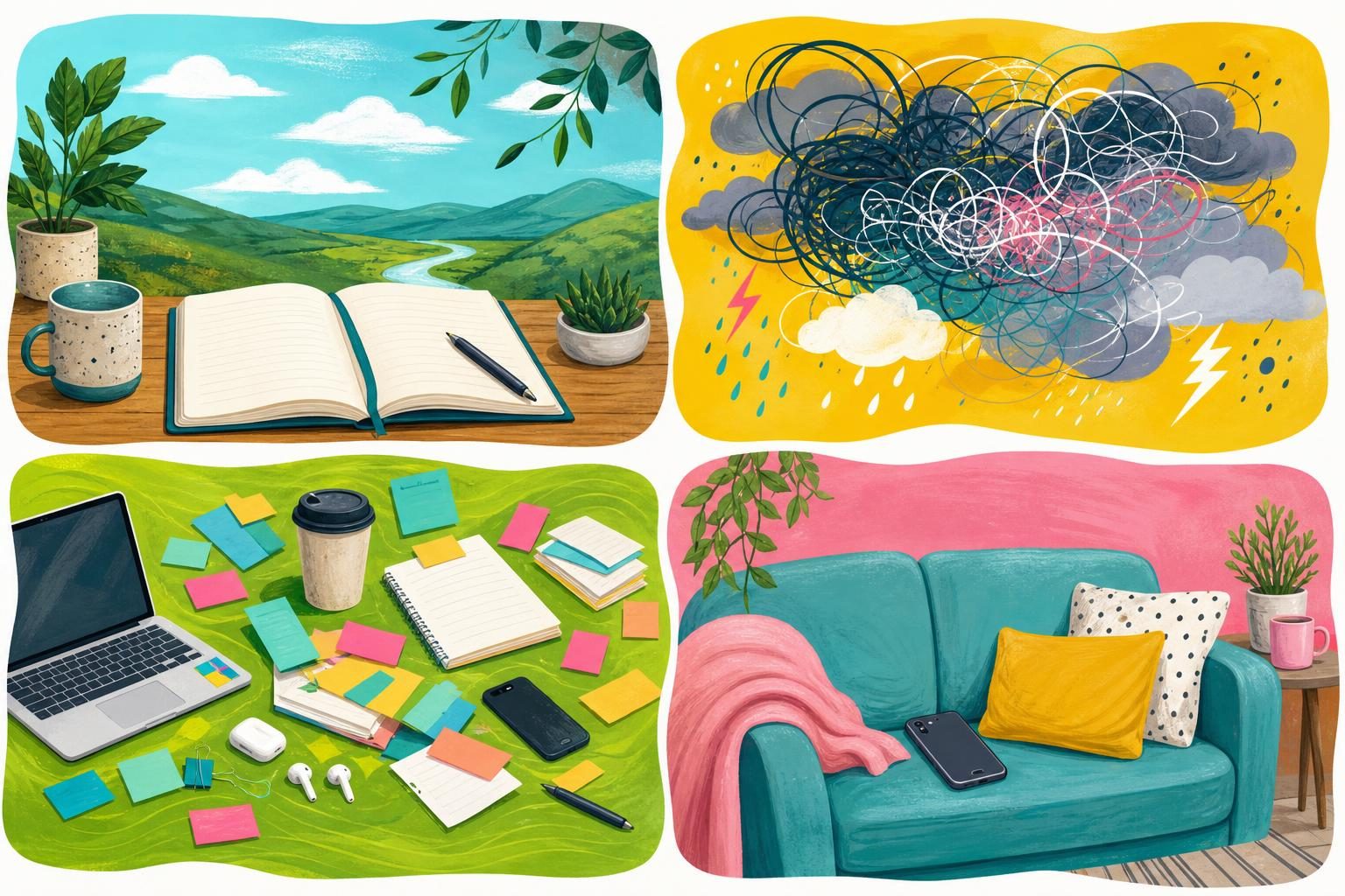 A colourful four-zone visual representing different combinations of stimulation and time focus.
