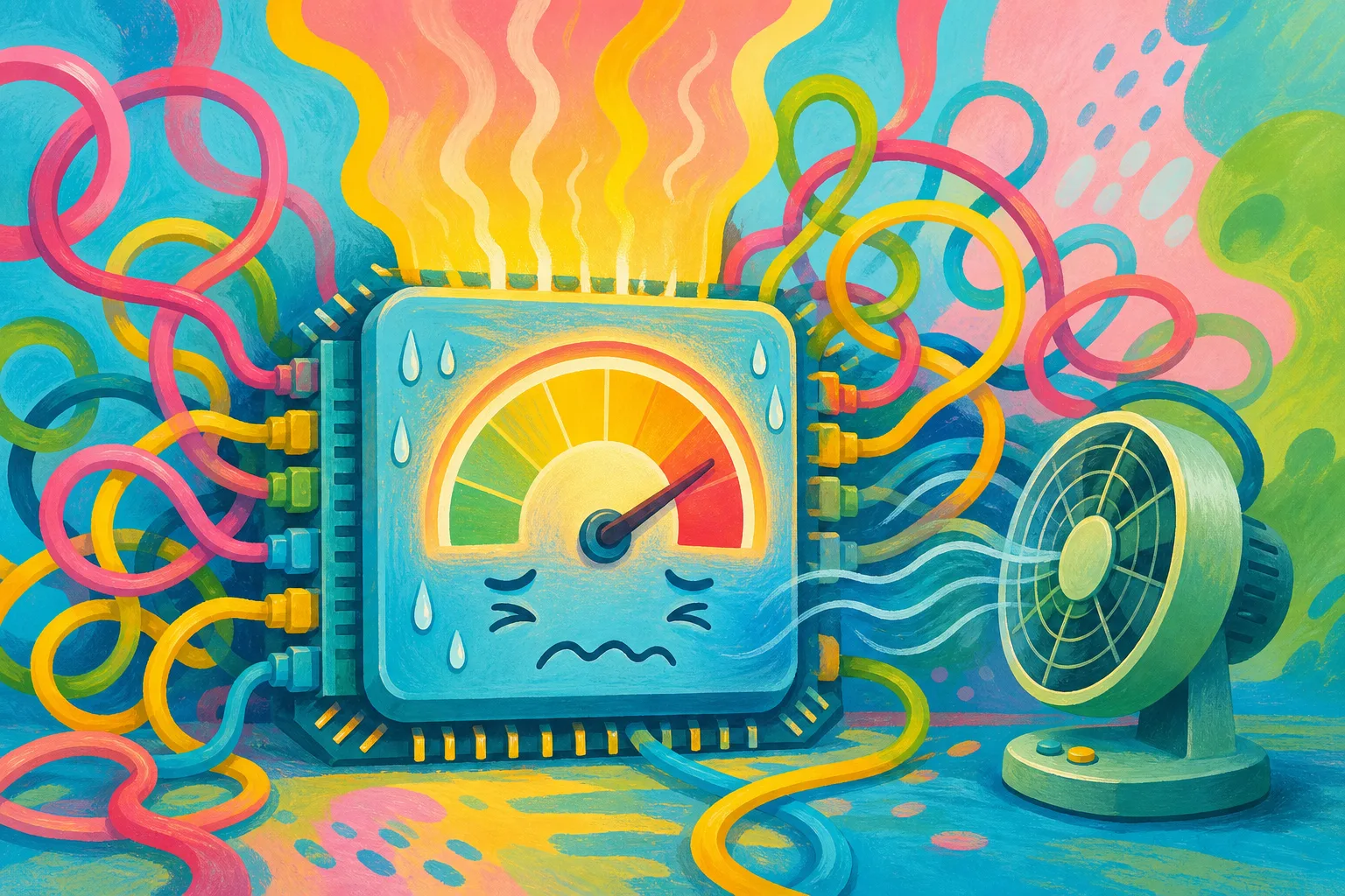 Symbolic illustration of a computer running too fast to represent overstimulation and burnout.