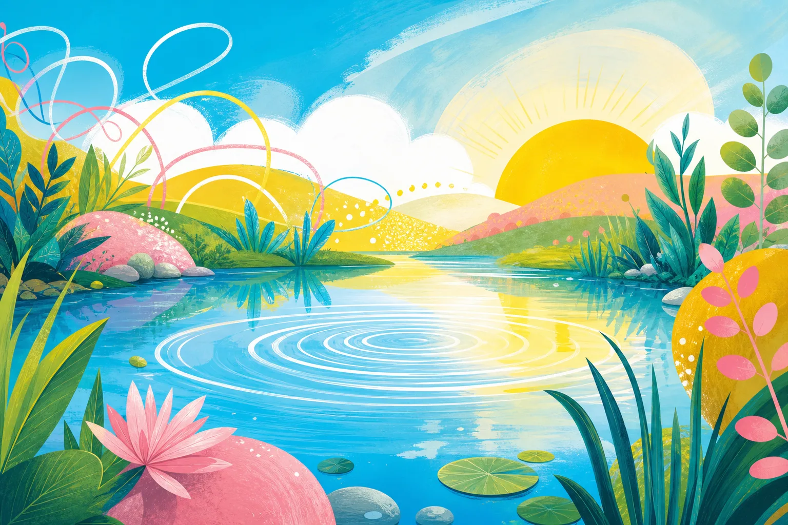 Abstract colourful scene representing a calm moment amid an active mind