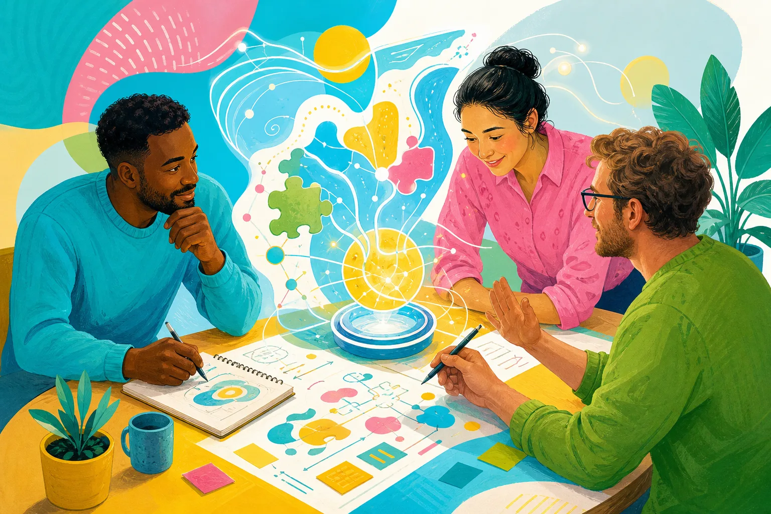 Two adults using visual thinking and technology to explore new business ideas