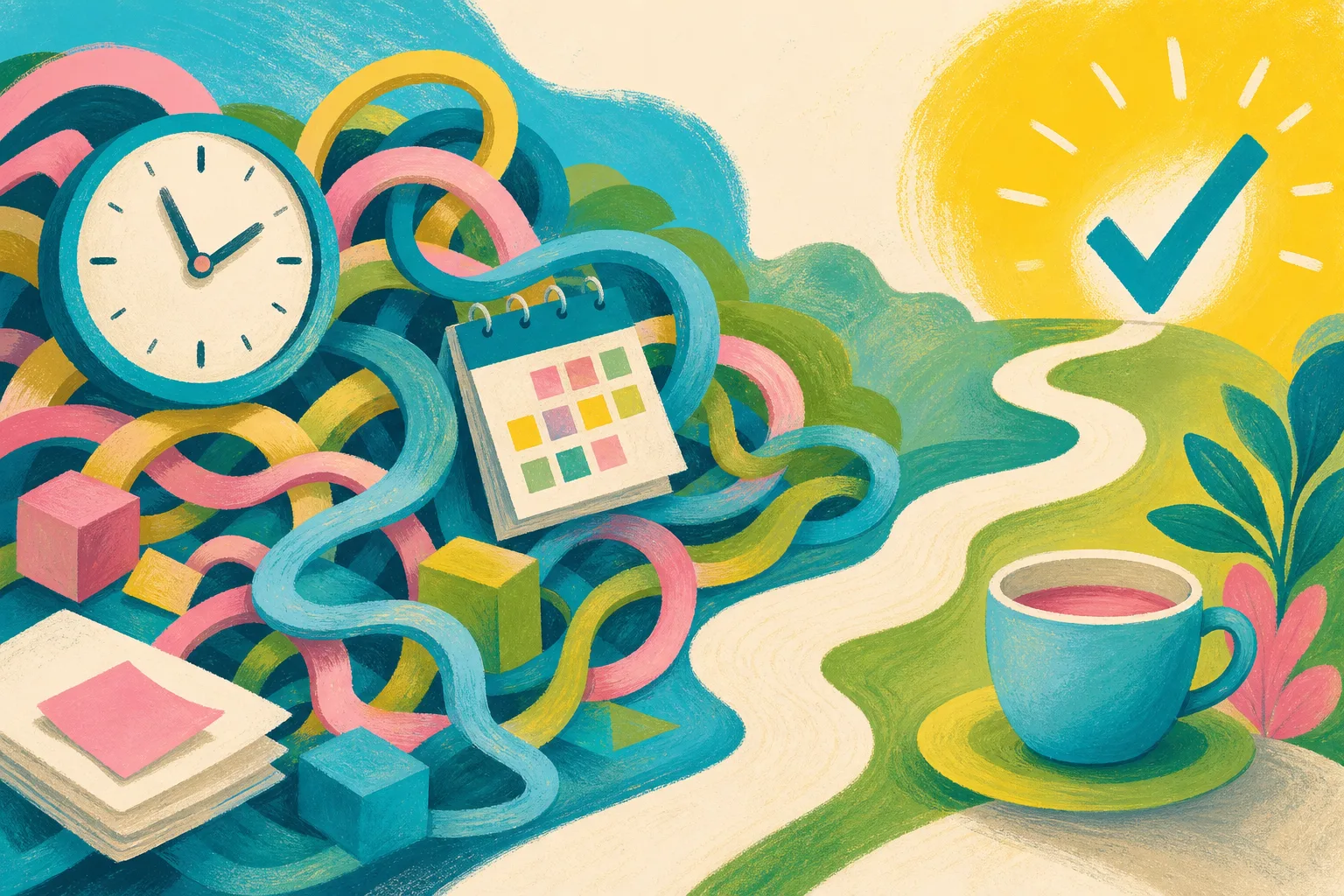 Colourful symbolic maze representing frustrating business administration and choosing the right time to tackle it.
