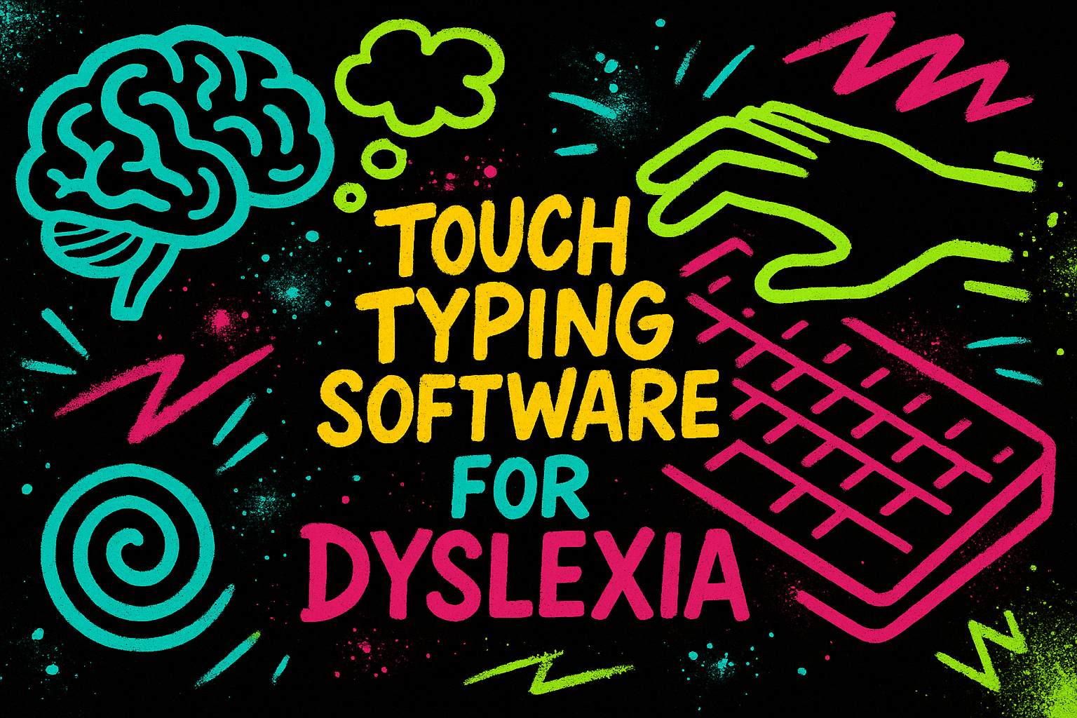 Student typing on a laptop with doodled notebooks nearby, representing the shift from handwriting struggles to digital expression