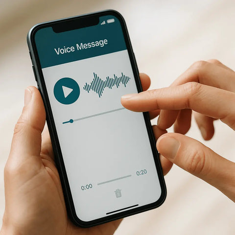 Hands using voice messaging on smartphone for dating communication, supporting dyslexic partner's preferred communication style